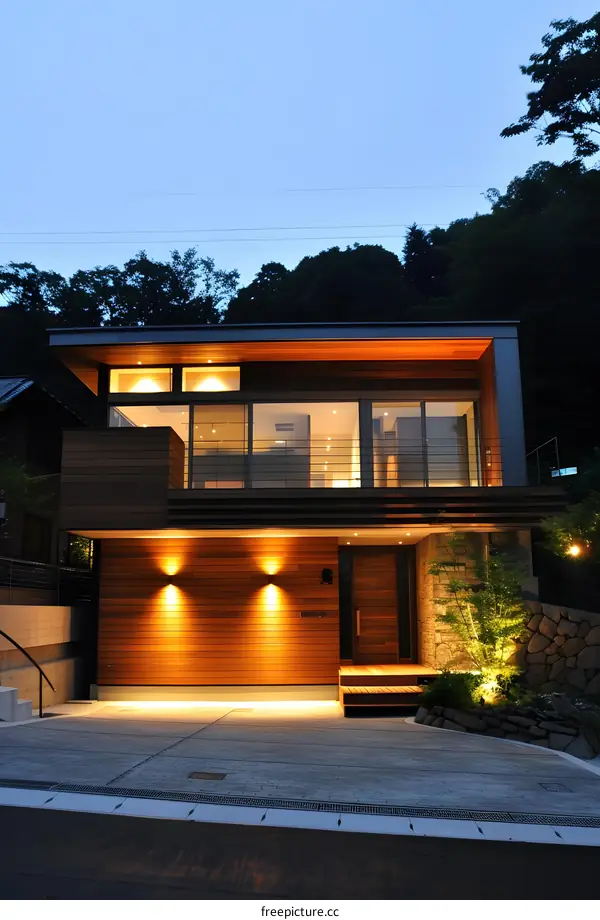 Modern House Design With Wood Siding And Stone Wall