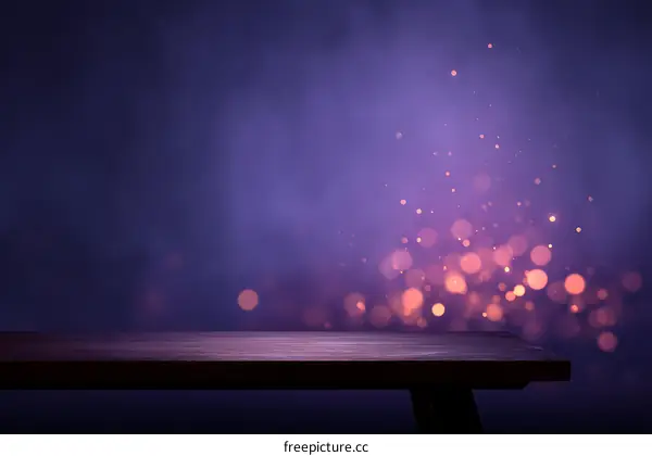 Elegant Wooden Tabletop Display Background with Bokeh Lights