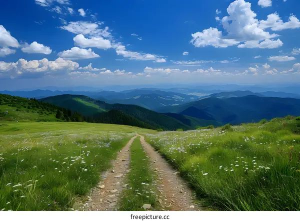 Mountain Path Leading to Distant Hills