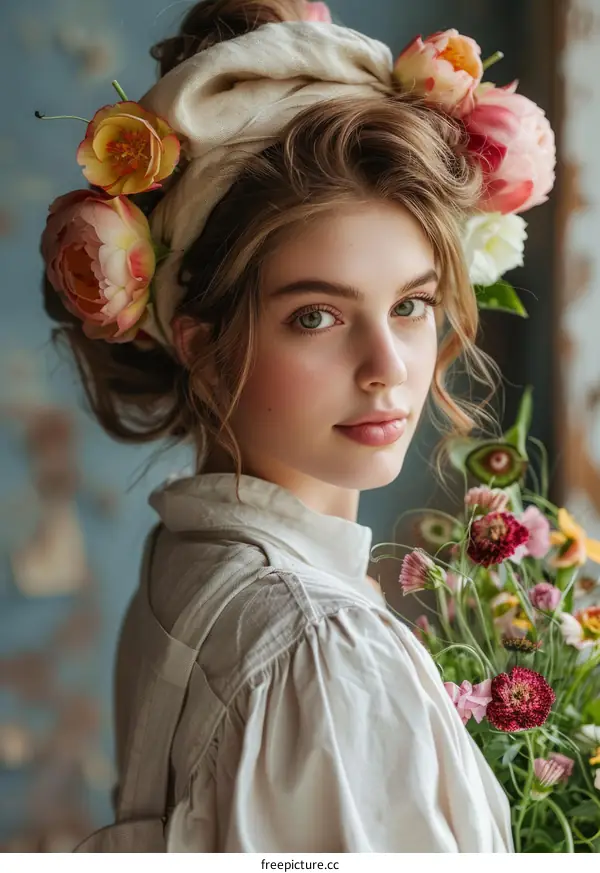 Portrait of a Young Woman with Floral Headband