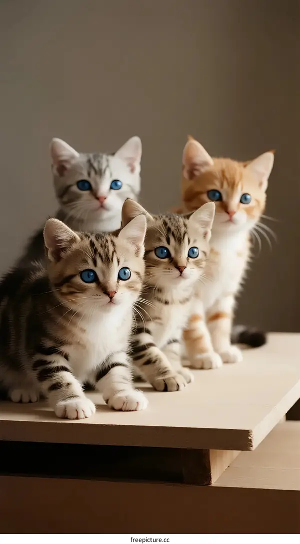 Cute Little Kittens with Bright Blue Eyes Sitting Together