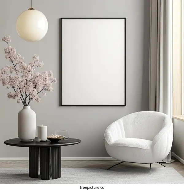 Modern Minimalist Living Room Mockup with Blank Poster