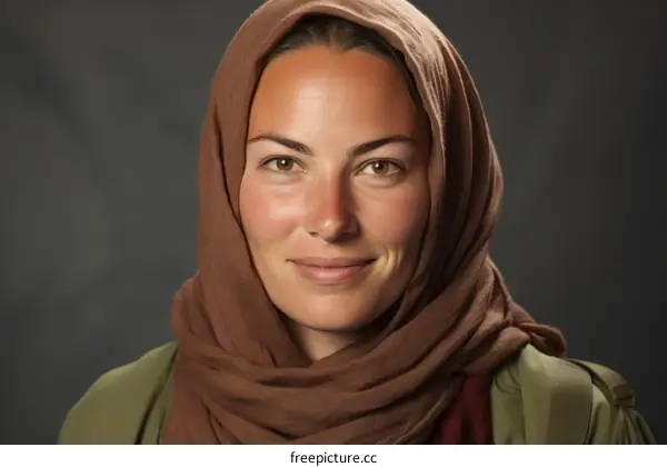 Portrait of a young woman wearing a brown hijab