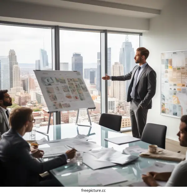 Business meeting in a modern office with a view of the city