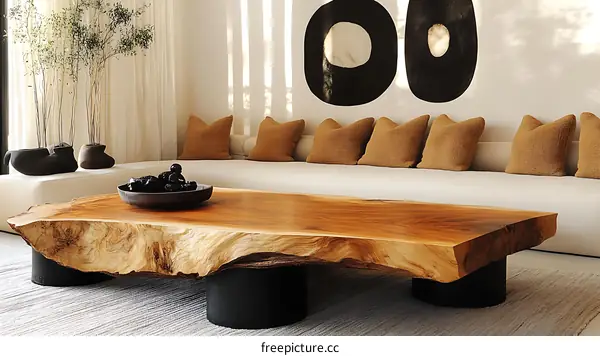 Modern Minimalist Wooden Coffee Table in a Stylish Living Room