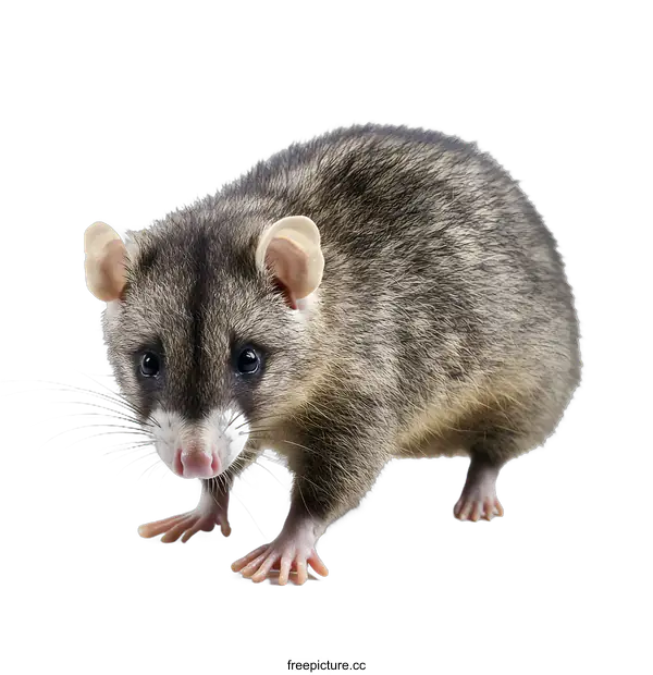 [Transparent Background PNG]Closeup of a Small Opossum on a White Background
