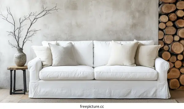 White Linen Sofa in Modern Minimalist Living Room