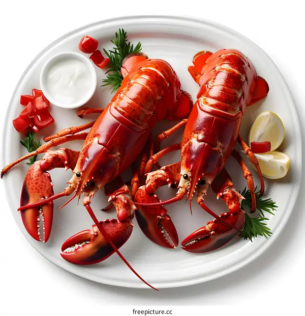 Two Cooked Lobsters on a Plate