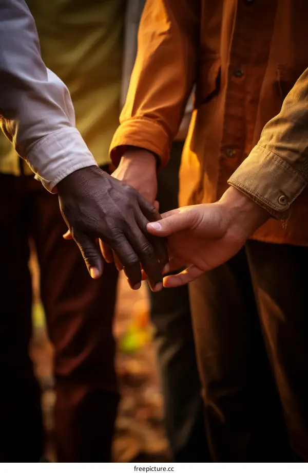 Multiracial group of people holding hands in unity and support