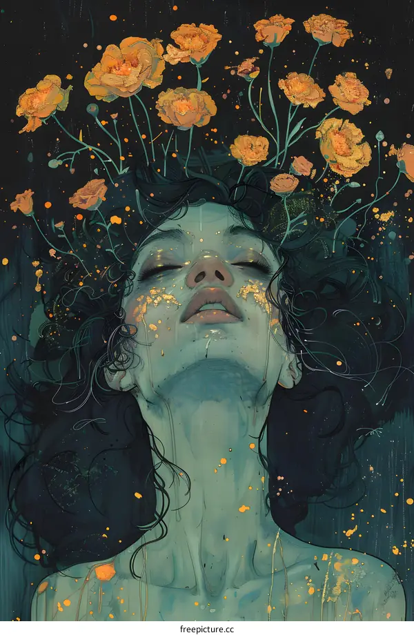 Woman with Flowers in Her Hair, Abstract Illustration