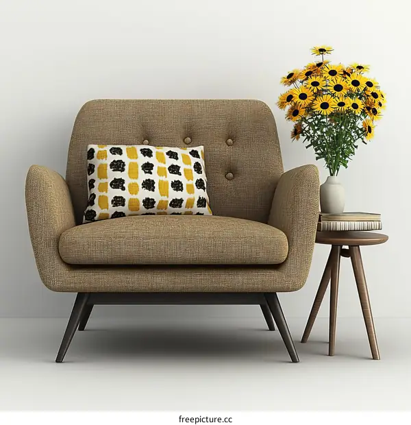 Mid-century Modern Armchair with Yellow Flowers
