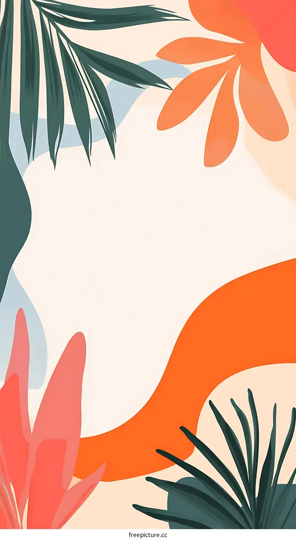 Abstract Tropical Leaves and Shapes Background Illustration