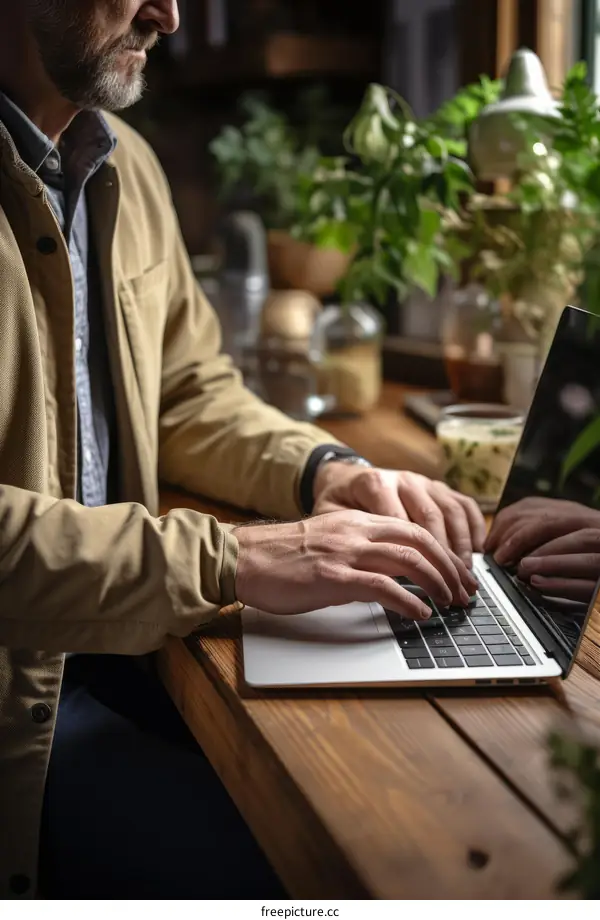 Man working on laptop in home office