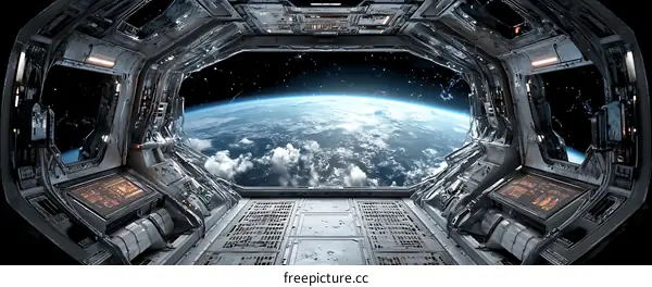 Spaceship Interior with Earth View
