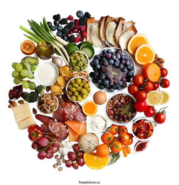 [Transparent Background PNG]Healthy Food Platter with Fresh Fruits, Vegetables, and Protein