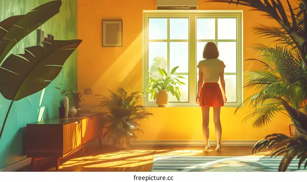 girl standing by the window