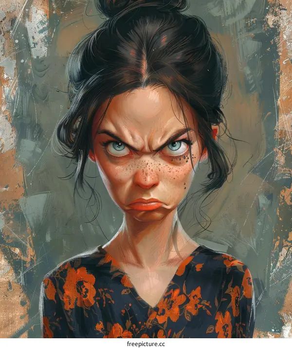 Angry Woman with Blue Eyes and Freckles