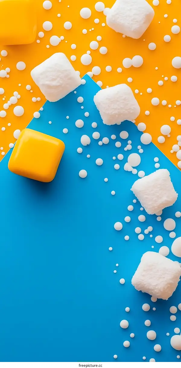 Abstract White and Yellow Cubes on Blue and Yellow Background