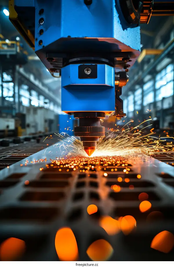 Industrial laser cutting machine in operation