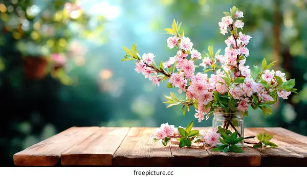 Beautiful Spring Blossoms on a Wooden Table