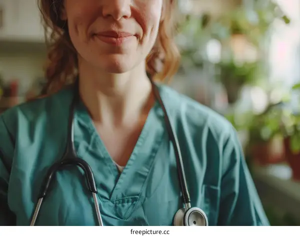 Close-up of smiling female doctor with stethoscope around neck