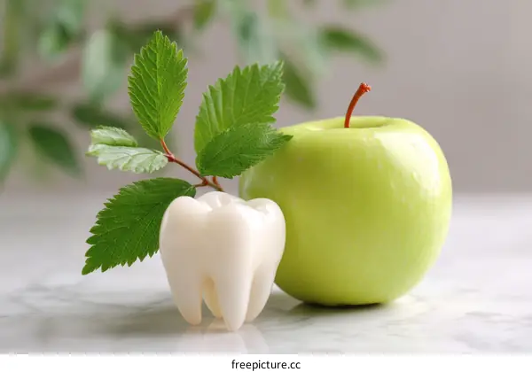 Healthy Teeth and Green Apple Still Life