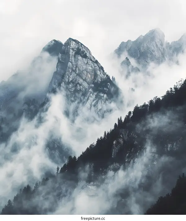 Mountainous Landscape with Mist and Clouds