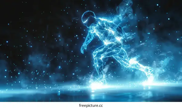 Blue light trails of a running man