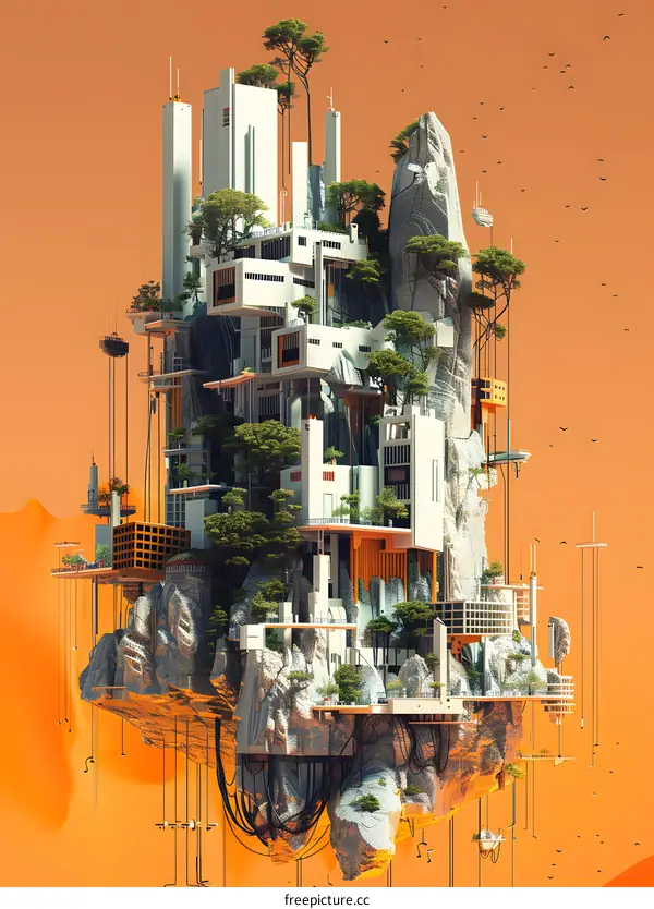 Futuristic City on a Floating Island