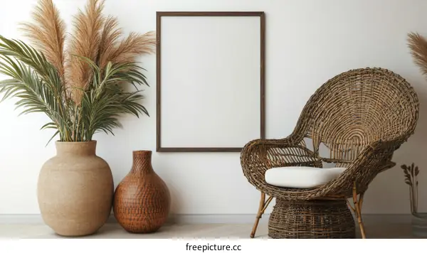 Bohemian Style Interior Mockup with Plants and Furniture