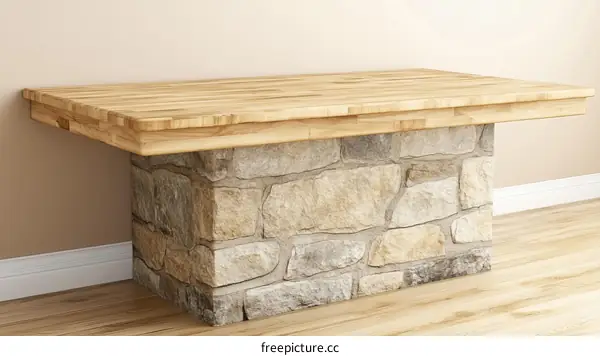 Wooden Table with Stone Base Interior Design