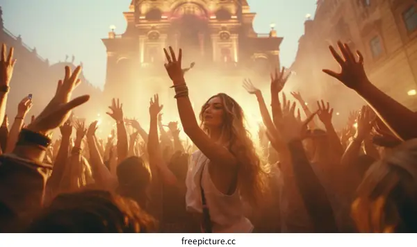 Ecstatic Crowd at Open-Air Music Festival