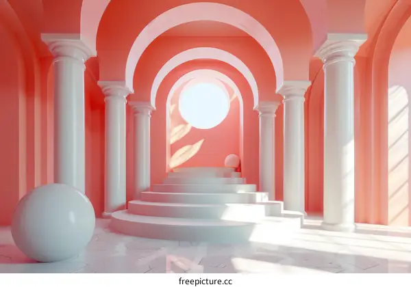 Pink Architectural Interior Design Illustration