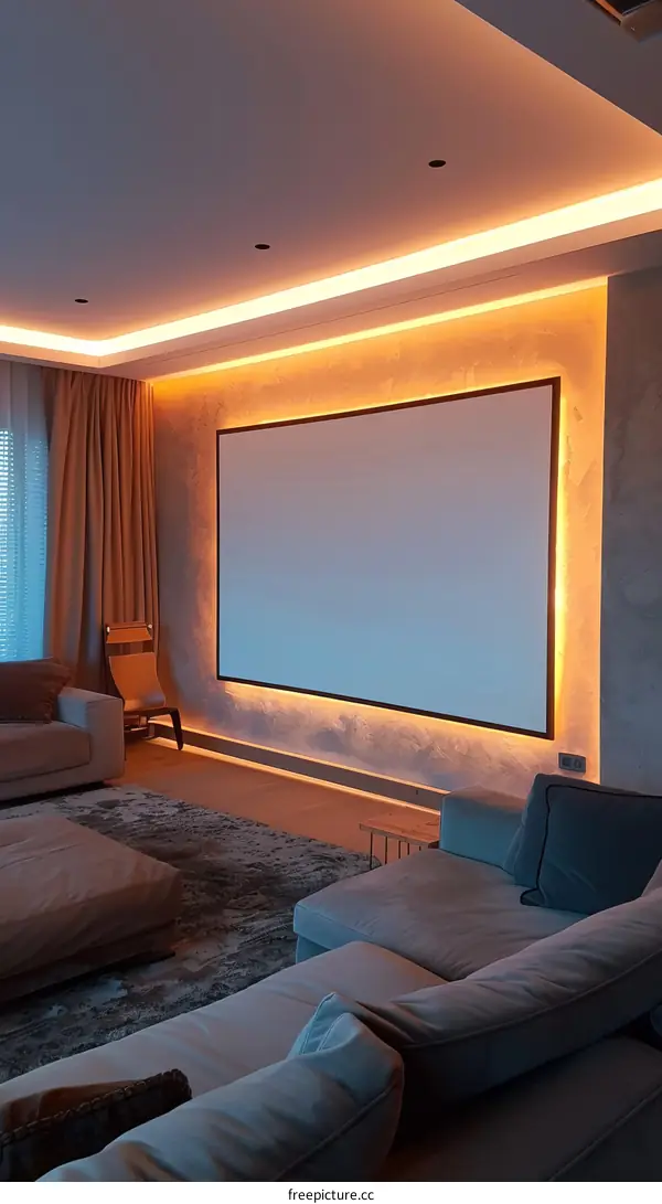 Home theater with large projection screen