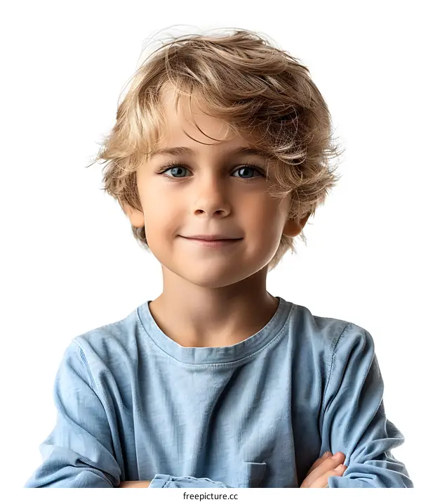 Portrait of a Happy Blonde Boy with Blue Eyes