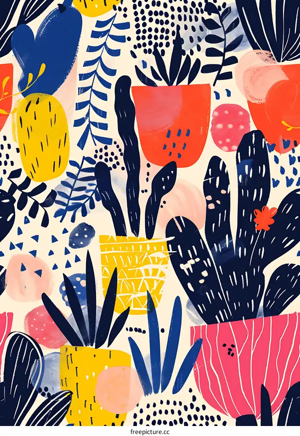 Abstract Plant Illustration With Colorful Shapes and Patterns