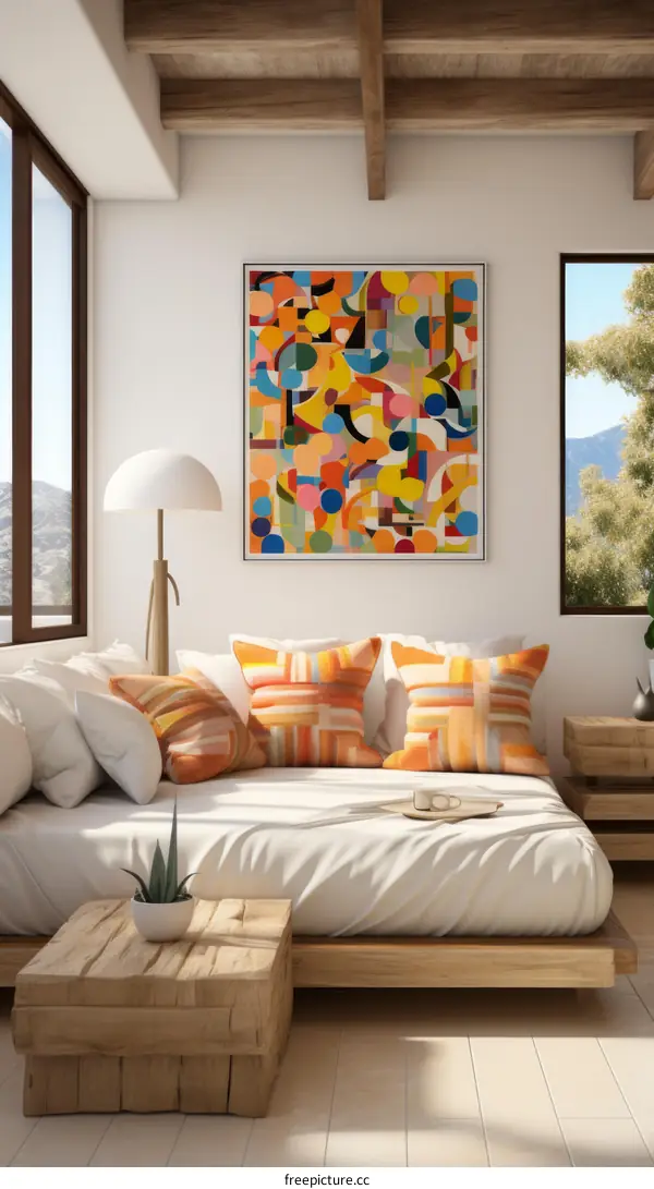 Modern living room interior with colorful painting on the wall