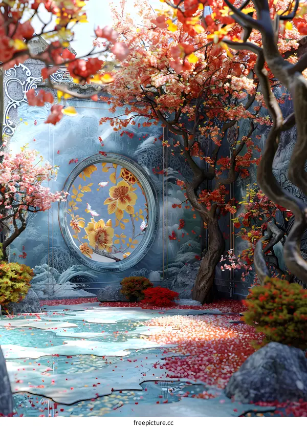 Beautiful Courtyard with a Circular Gate