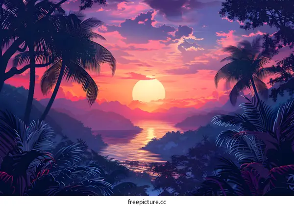 tropical sunset over calm sea landscape