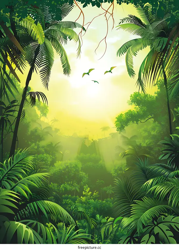 Tropical Rainforest Landscape with Sunlight