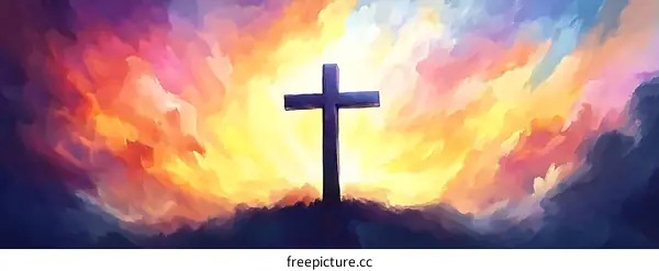 Colorful Sky Cross Religious Image