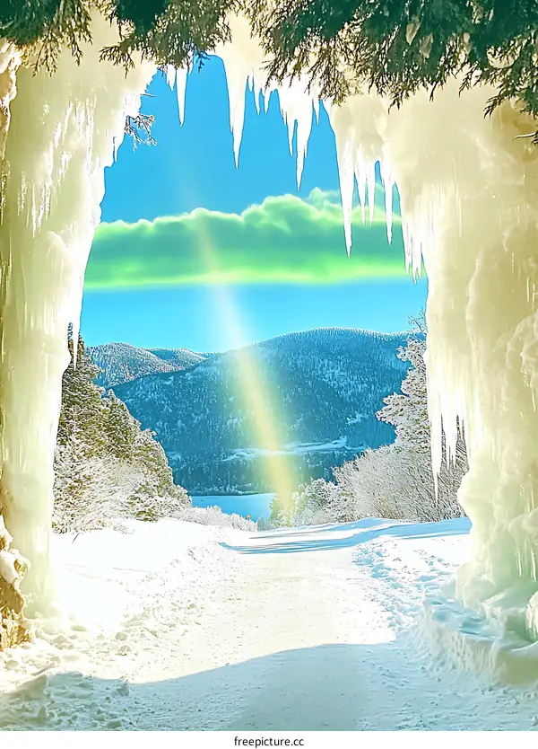 Winter Wonderland View Through Icicles