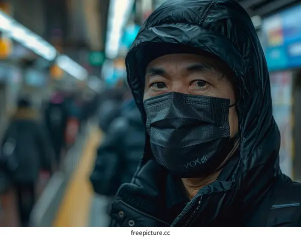 Portrait of a Man Wearing a Black Mask