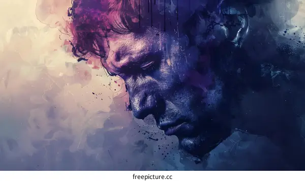 Artistic portrait of a man with blue and purple accents