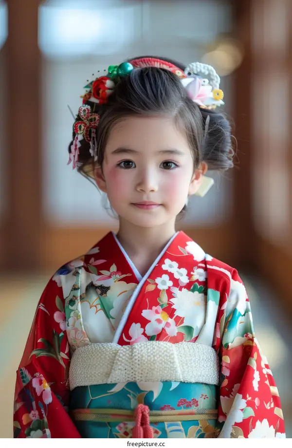 Young Girl in Traditional Japanese Kimono