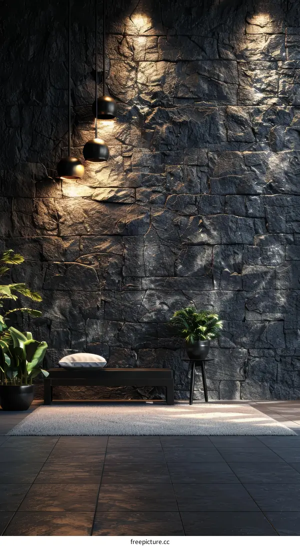 Modern Dark Stone Wall Interior Design