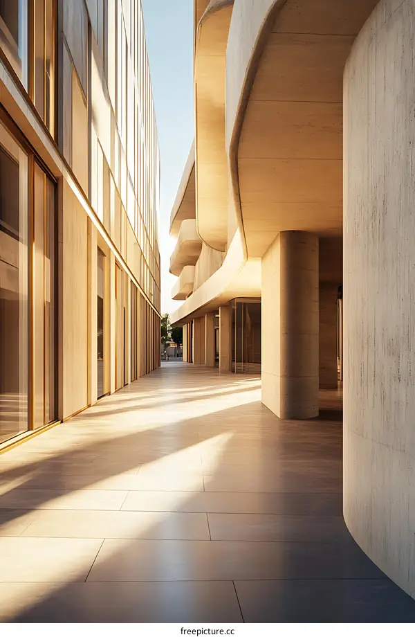 Modern Architecture Building Exterior with Curved Walls and Large Windows