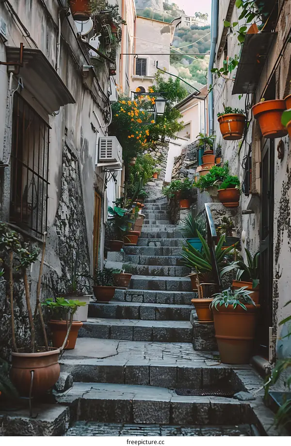 Stone Steps Leading Up Through a Narrow Alleyway in a European City