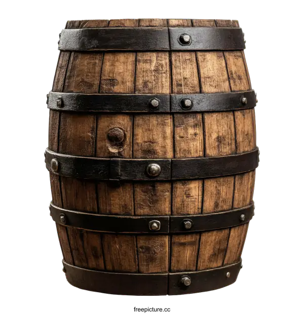 [Transparent Background PNG]Vintage Wooden Barrel with Iron Bands