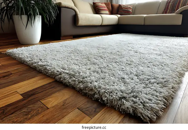 Stylish Grey Shaggy Rug on Wooden Flooring